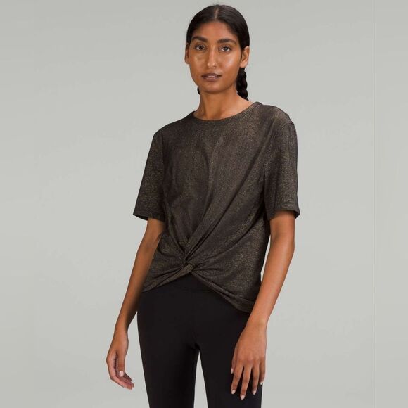 NWOT Lululemon Crescent T-Shirt Spark Black Sparkly Short Sleeve Size 14-16 - Picture 1 of 8